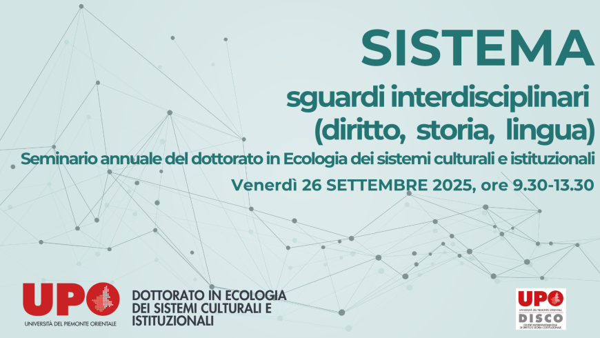 Il 26 settembre il seminario annuale del dottorato in Ecologia dei sistemi culturali e istituzionali (ECSIST) UPO